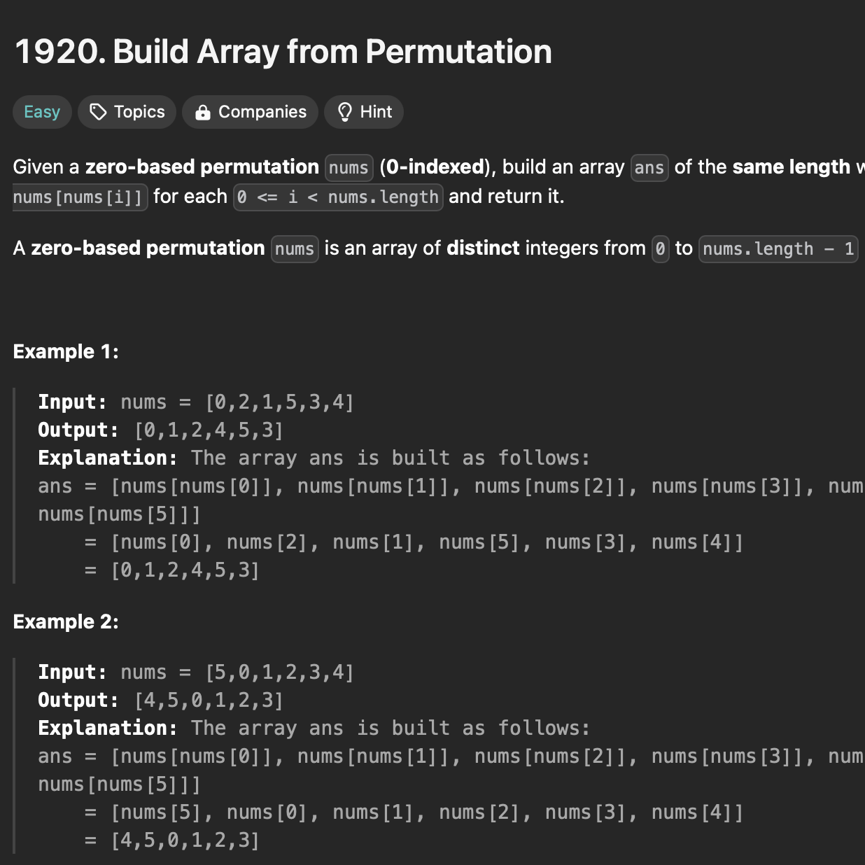 LC: Build array from permutation